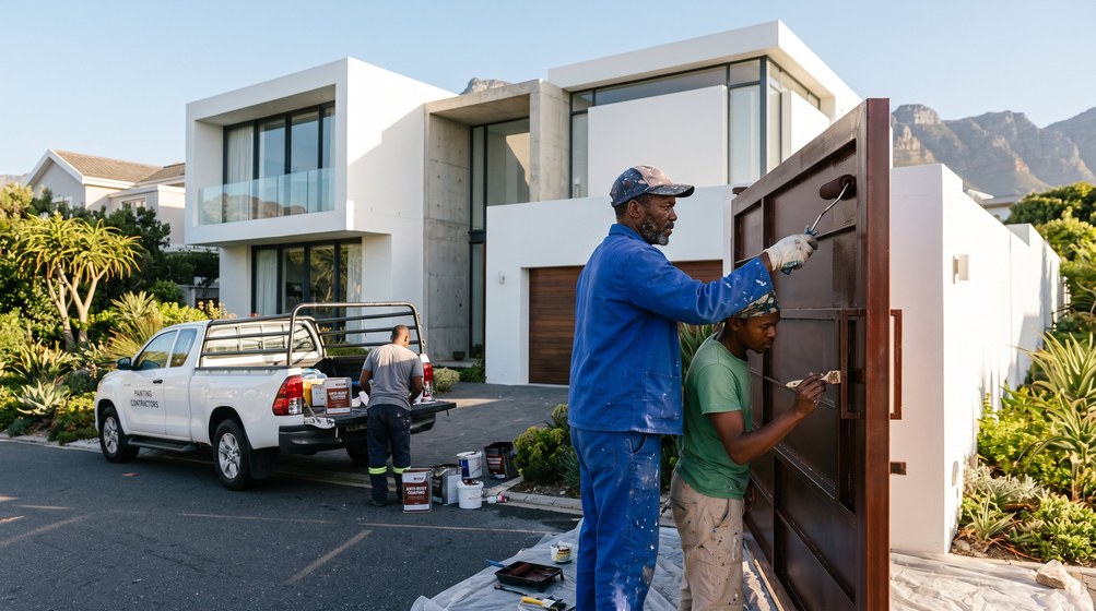 Professional anti-rust coating team applying rust protection to a metal gate in De Waterkant