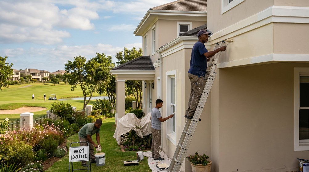 Professional estate painters painting a luxury golf estate home in De Waterkant